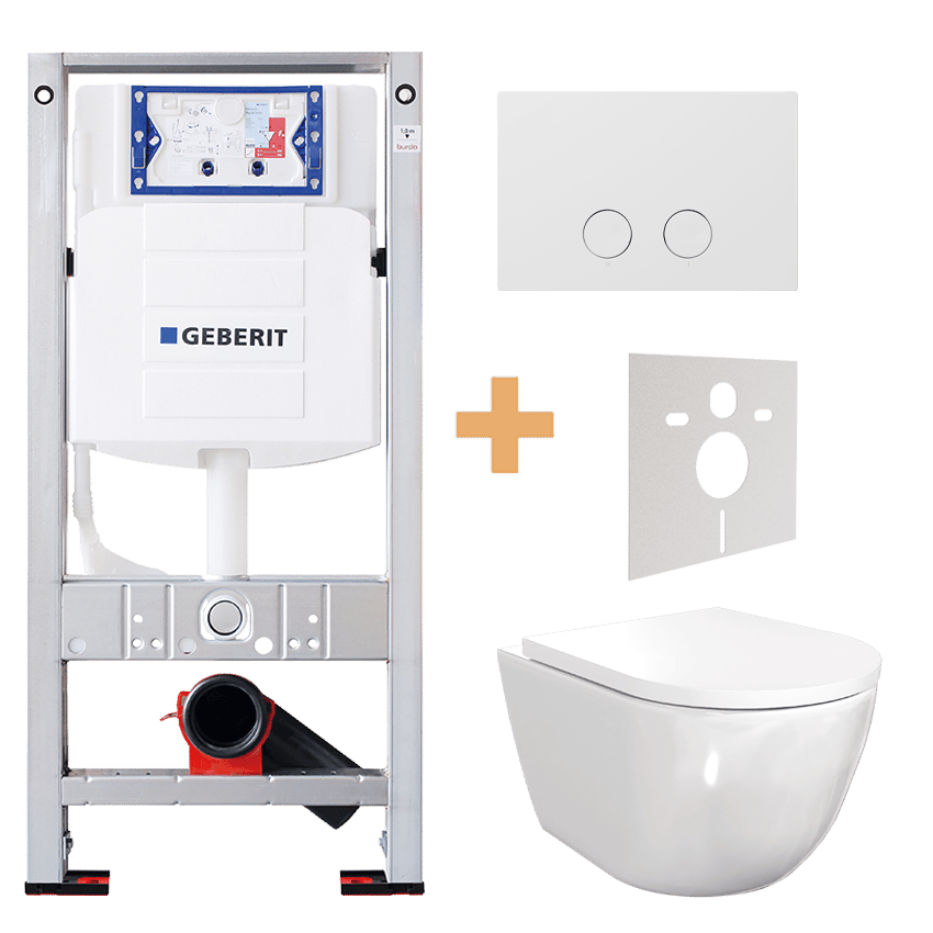 Luca Varess Moreno hangend toilet hoogglans wit randloos met Geberit Sigma inbouwspoelreservoir UP320 met Burda frame en bedieningspaneel