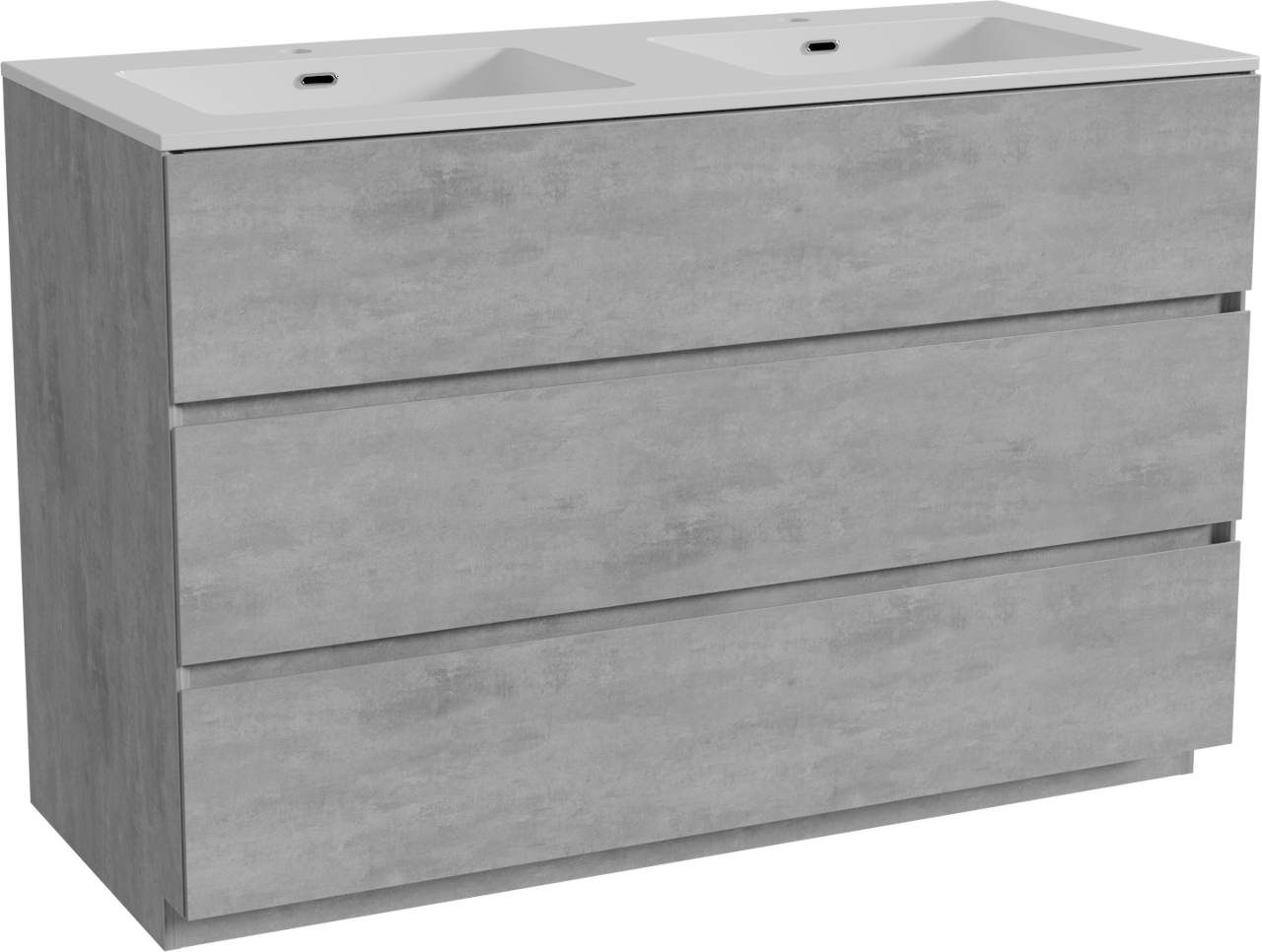 Storke Edge freistehendes Möbelstück Set: 120 x 52 cm, Beton dunkelgrau, mit Diva Doppelwaschtisch, Marmorkomposit Weiß glänzend