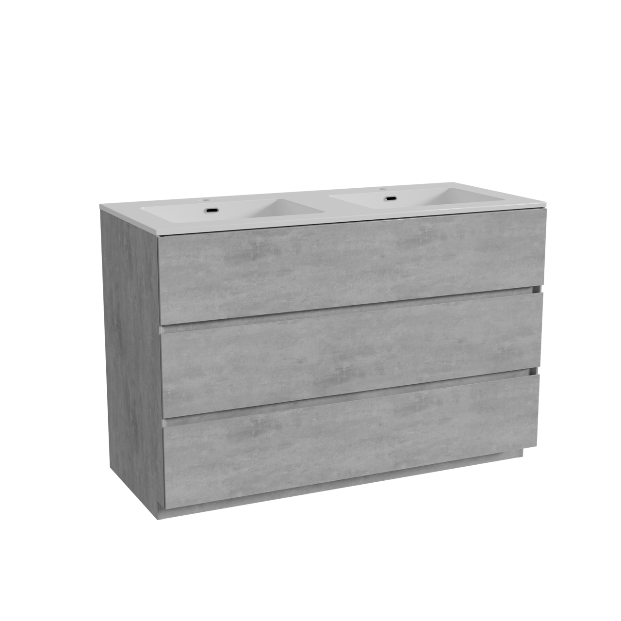 Storke Edge meuble salle de bains à poser 120 x 52 cm béton gris foncé avec Diva double vasque en marbre composite blanc brillant