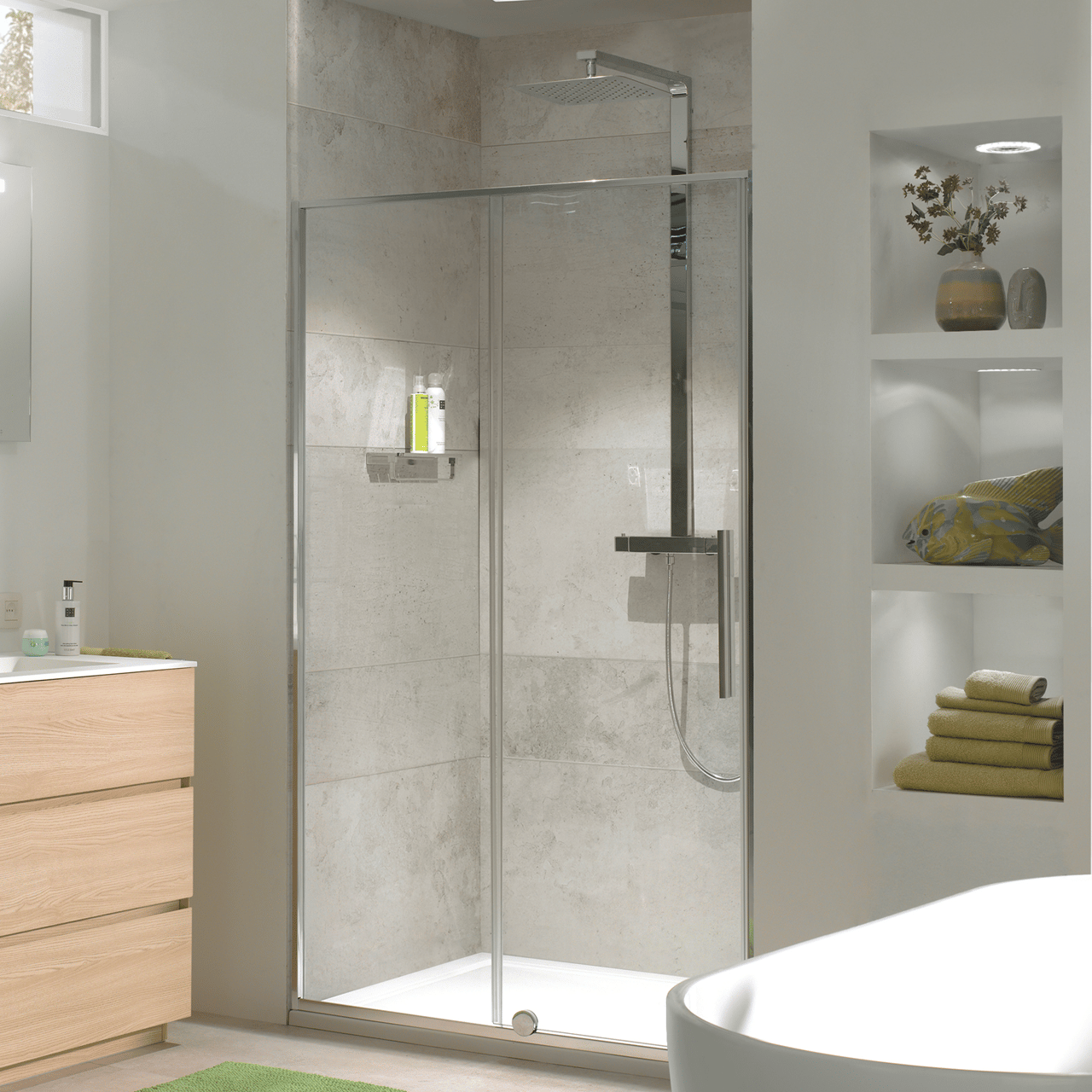 Luca Varess Morano Duschtür: Schiebetür, 120 x 190 cm, Klarglas, Chrom Profil, glänzend