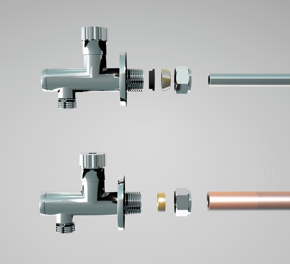 Hoekstopkraan met filter en klemkoppeling 12-15mm