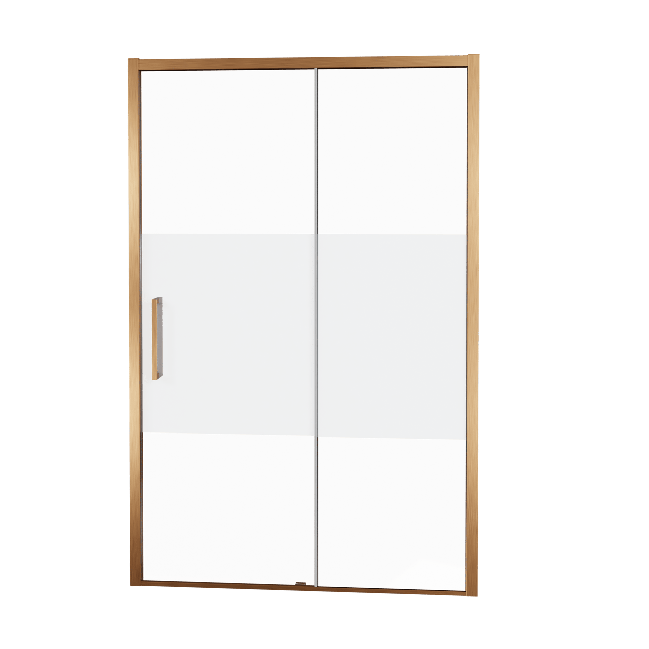Balmani Senses Design douche schuifdeur rechts 160 cm x 210 cm Helder glas met matte strook glas, Brushed Rosegold profielen
