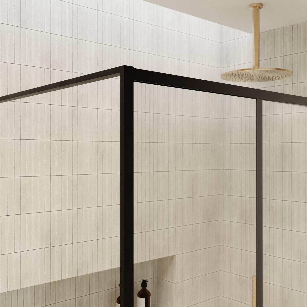 Balmani Framed Plus Walk-In Dusche: 160 x 210 cm, rechts, Crossed Glas, Schwarzes Profil