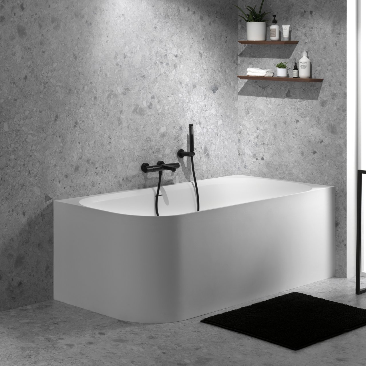 Balmani Finla tweepersoons hoekbad rechts 180 x 80 cm Solid Surface mat wit