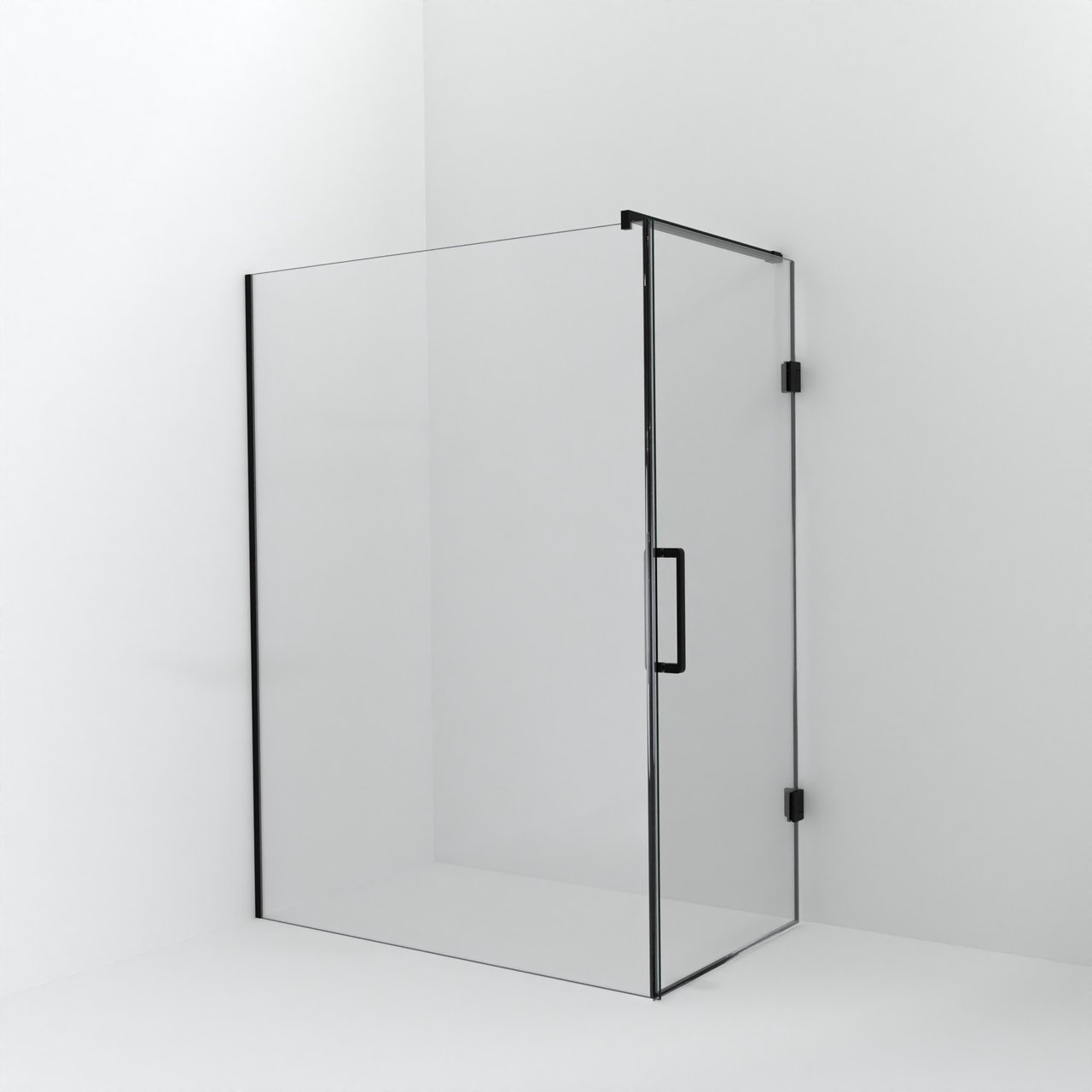 Balmani Modular douche à l'italienne avec porte: 150 x 200 cm avec porte 90 cm, Verre transparent, Profil Noir mat