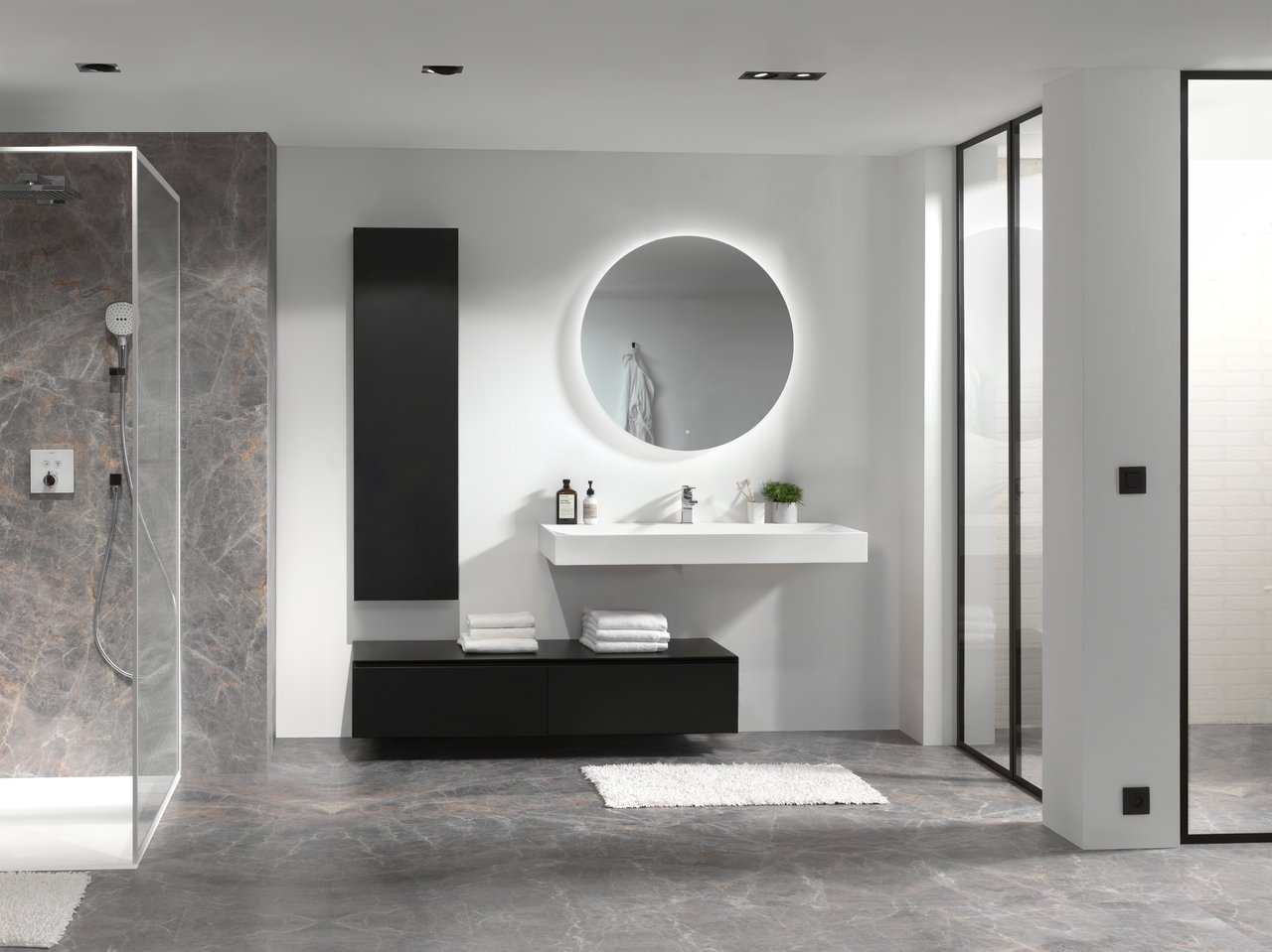 Balmani Mitra Elements hängender Waschbeckenunterschrank: 150 x 50 cm, Schwarz matt, 2 Schubladen