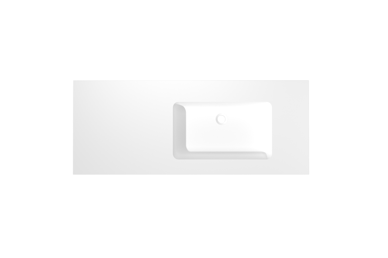 Storke Mata asymmetrisch rechtse wastafel matte solid surface 130 x 52 cm combinatie kast 35 cm