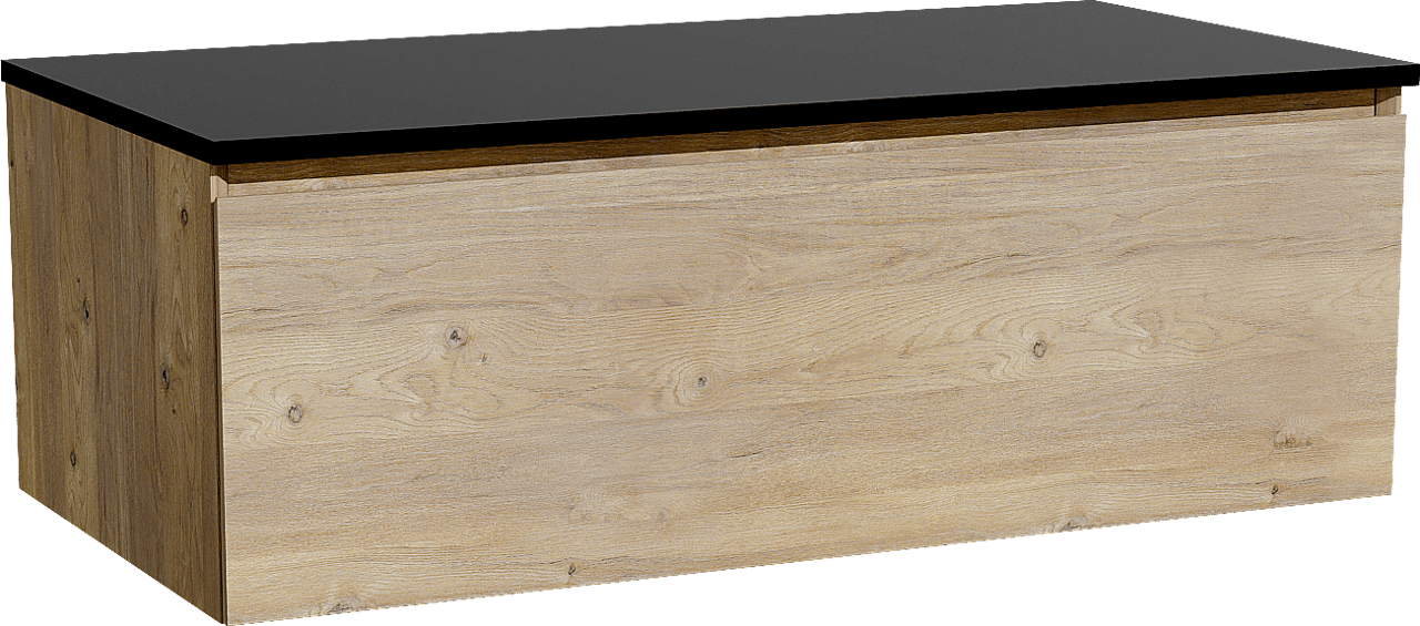 Storke Edge zwevend badkamermeubel 105 x 52 cm ruwe eik met Panton enkel tablet in gepoedercoate mdf mat zwart