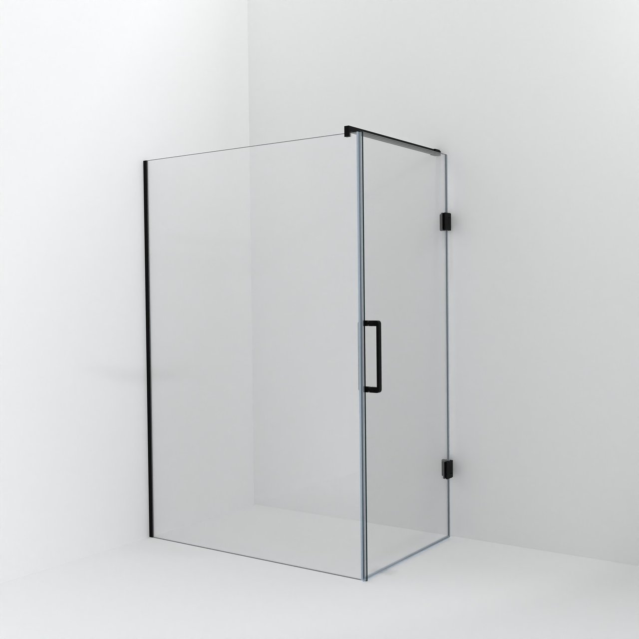 Balmani Modular inloopdouche met deur: 140 x 200 cm met deur 90 cm, Extra helder glas met coating, Mat zwarte profielen