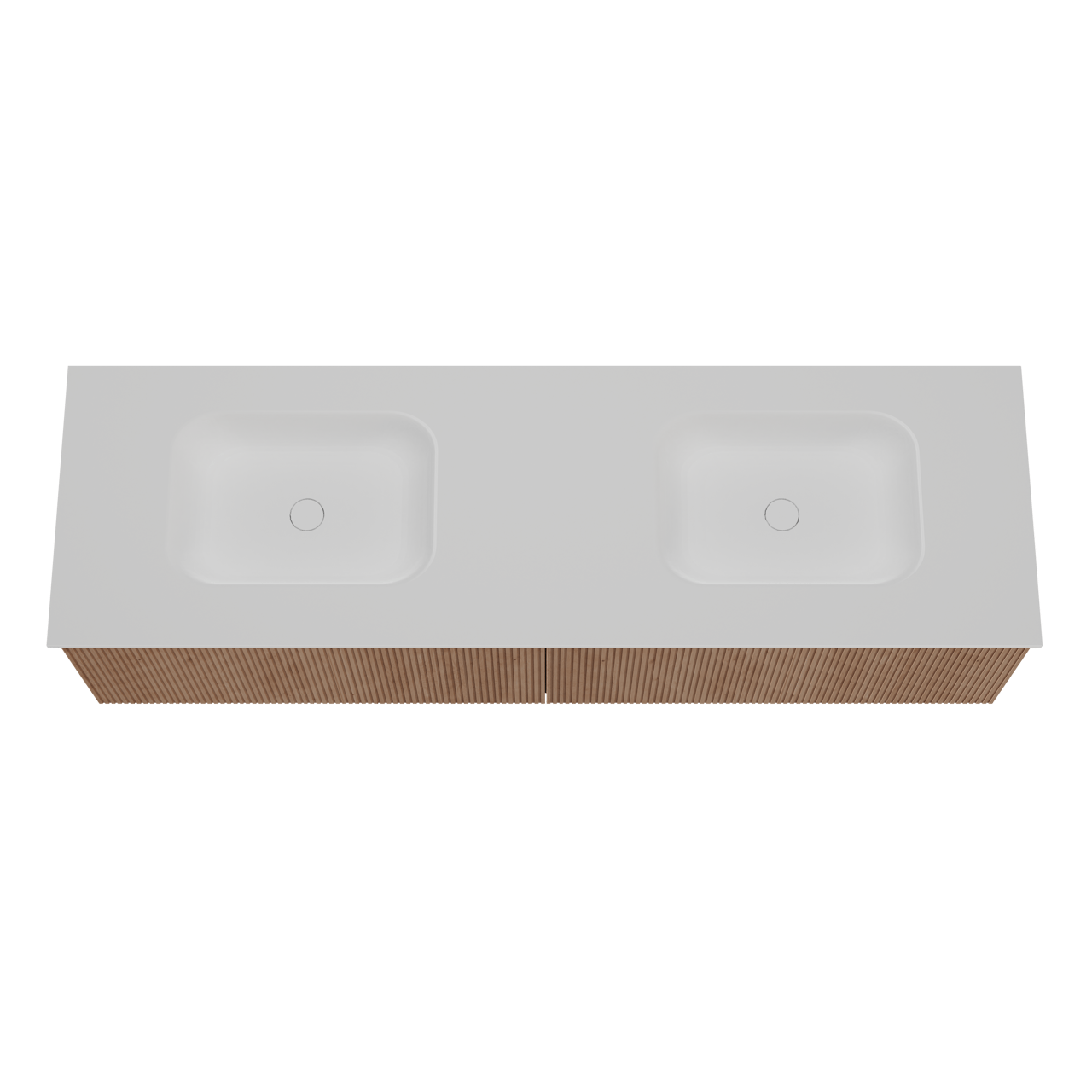 Balmani Forma meuble salle de bains suspendu 180 x 55 cm chêne naturel avec Tablo Arcato double vasque en solid surface blanc mat, Nervure droite symétrique verticale