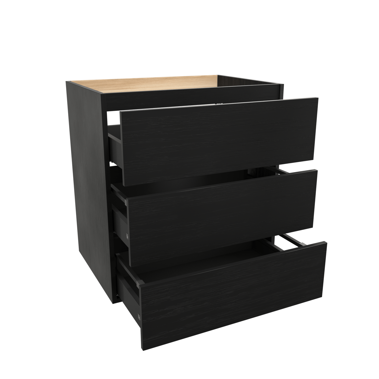 Balmani Lucida stehender Waschbeckenunterschrank: 75 x 55 cm, Eiche Schwarz, 3 Schubladen