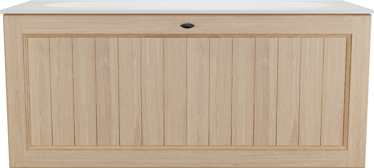 Balmani Lemon meuble salle de bains suspendu 120 x 55 cm, placage chêne naturel avec Tablo Oval lavabo simple pour 2 trous de robinet en blanc mat