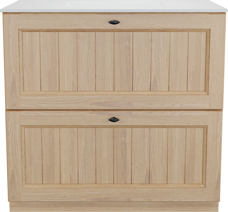 Balmani Lemon staand badkamermeubel 90 x 55 cm, fineer natuur eik met Tablo Stretto enkele wastafel in mat wit