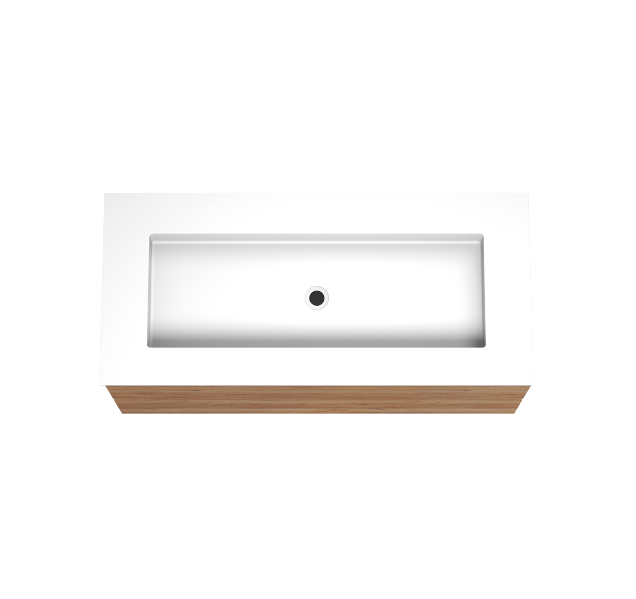 Balmani Lucida zwevend badkamermeubel 120 x 55 cm teak met Tablo Stretto enkele wastafel voor 2 kraangaten in solid surface mat wit