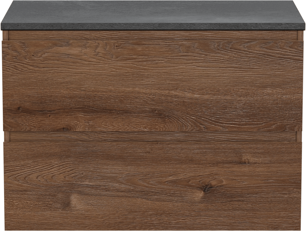 Linie Lado hängendes Möbelstück Set: 80 x 46 cm, Braune Eiche, mit Lado Einzel Waschtischplatte, Melamin Schiefergrau