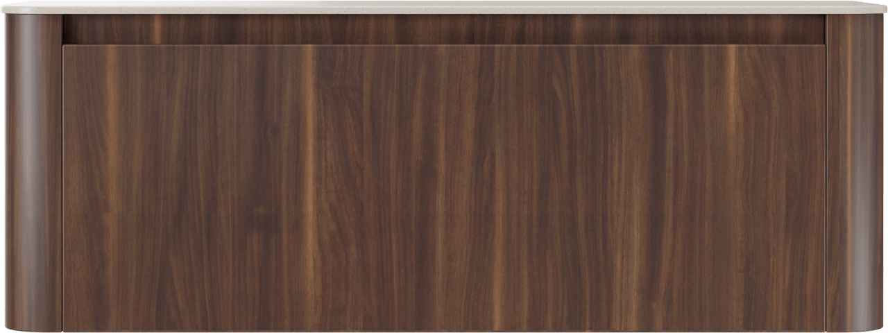 Storke Soft meuble salle de bains suspendu 140 x 46 cm noyer avec Tavola Soft tablette simple ou double vasque en Solid Surface beige granite