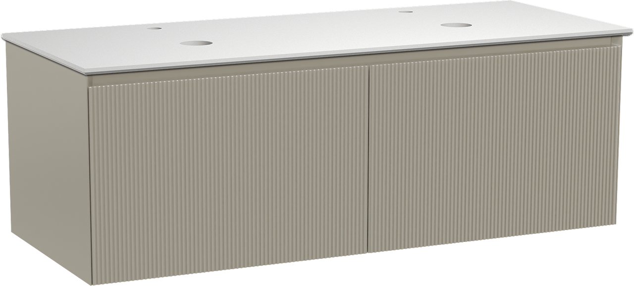 Balmani Fila meuble salle de bains suspendu 135 x 55 cm gris pierre avec Facetta tablette double en solid surface blanc mat, Nervure droite symétrique verticale