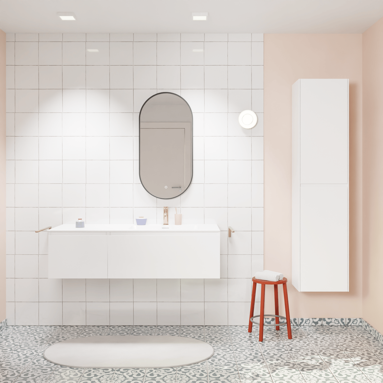 Storke Edge zwevend badkamermeubel 130 x 52 cm glanzend wit met Mata asymmetrisch rechtse wastafel in solid surface mat wit