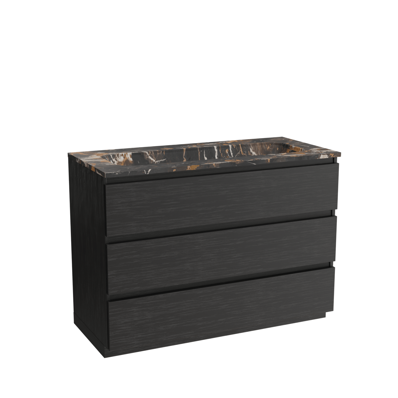 Balmani Lucida meuble salle de bains à poser 120 x 55 cm chêne noir avec Tablo Arcato lavabo simple pour 2 trous de robinet en marbre portoro gold