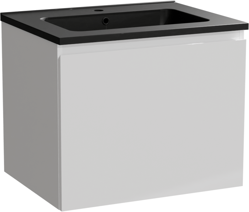Linie Lado meuble salle de bains suspendu 60 x 46 cm blanc brillant avec Vano plan simple en marbre composite noir mat