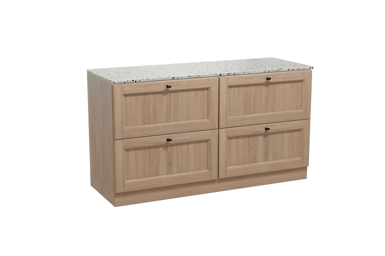 Balmani Lemon meuble salle de bains à poser 150 x 55 cm chêne vieilli avec Stretto tablette simple ou double en blanc/noir mat terrazzo