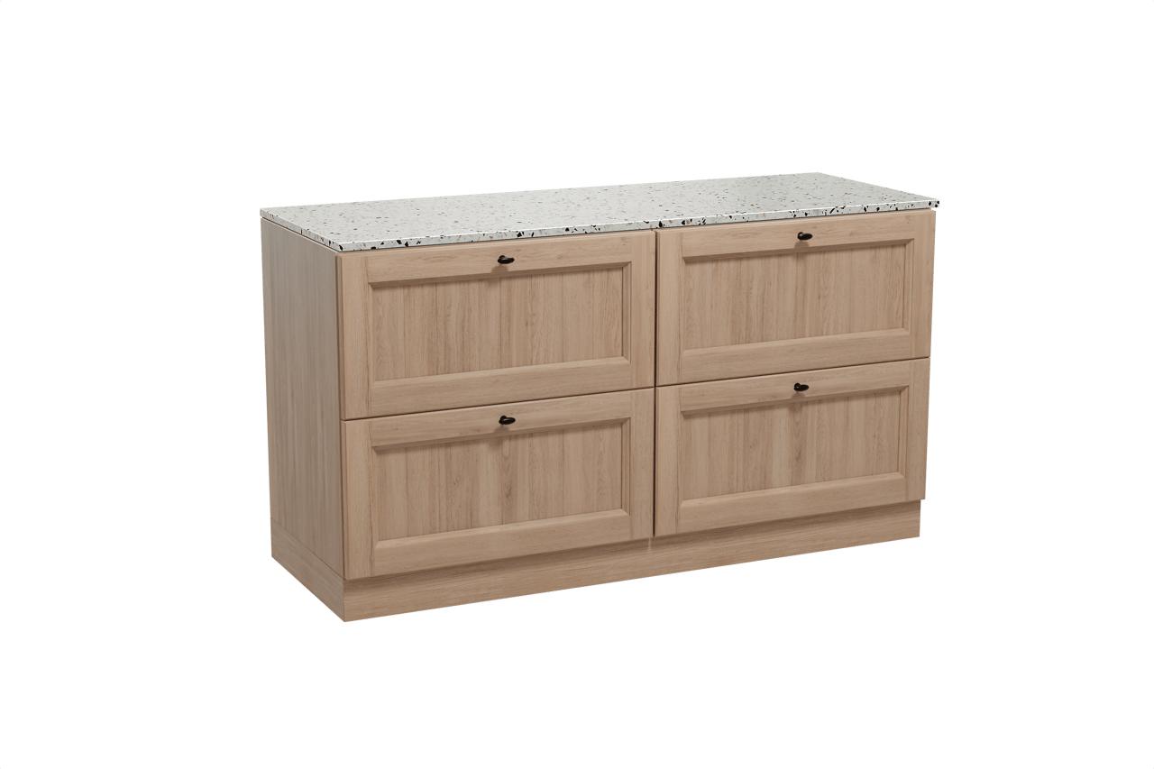 Balmani Lemon staand badmeubel 150 x 55 cm verweerd eiken met Stretto enkel of dubbel wastafelblad in mat wit/zwart terrazzo