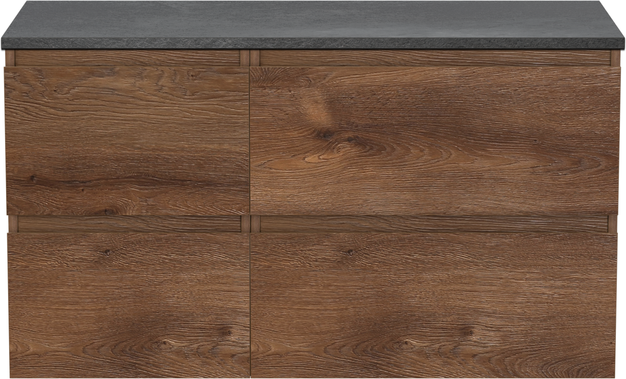 Linie Lado hängendes Möbelstück Set: 100 x 46 cm, Braune Eiche, mit Lado Einzel- oder Doppel Waschtischplatte, Melamin Schiefergrau