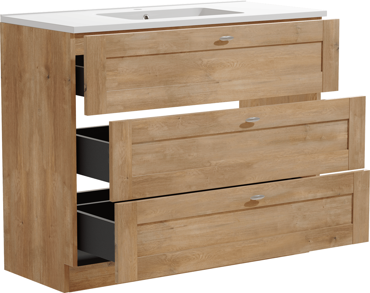 Linie Classo freistehendes Möbelstück Set: 100 x 46 cm, Naturbelassene Eiche, mit Vano Einzelwaschtisch, Marmorkomposit Weiß glänzend