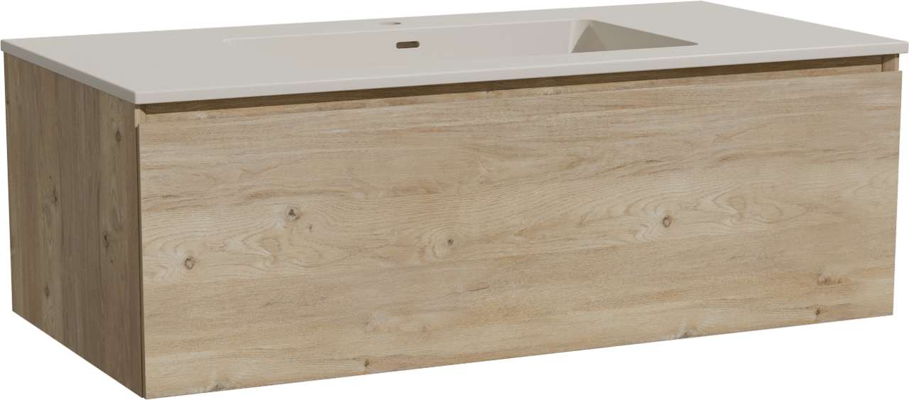 Storke Edge hängendes Möbelstück Set: 105 x 52 cm, Rohe Eiche, mit Diva Einzelwaschtisch, Top Solid Seidengrau