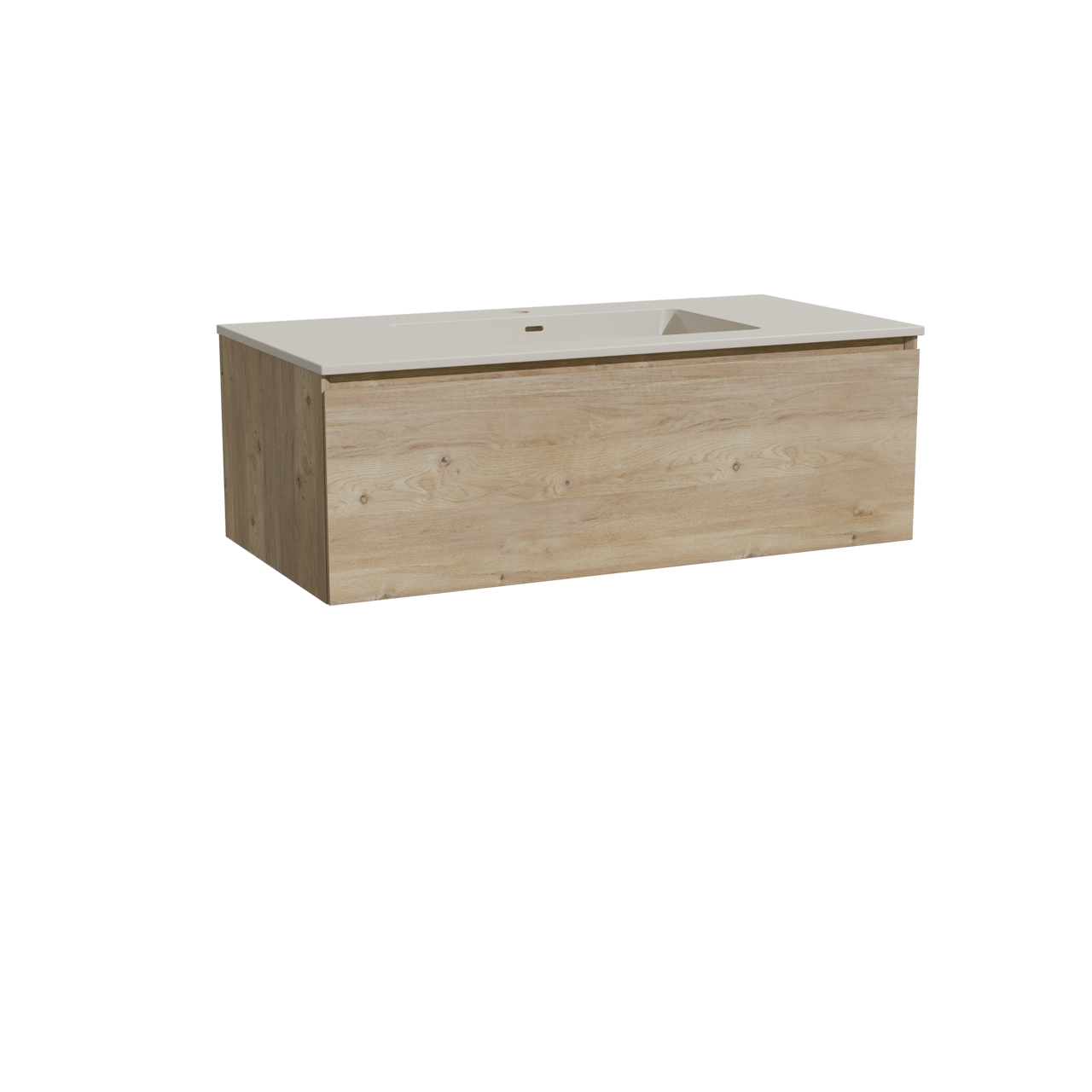 Storke Edge hängendes Möbelstück Set: 105 x 52 cm, Rohe Eiche, mit Diva Einzelwaschtisch, Top Solid Seidengrau