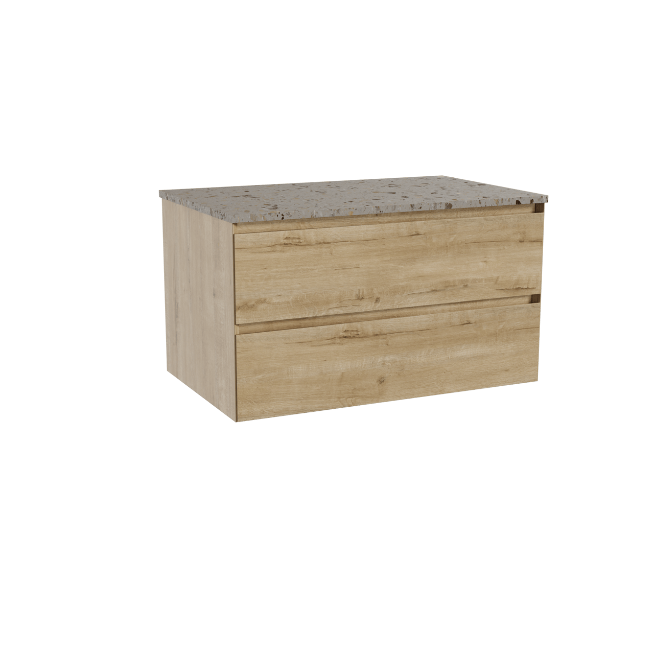 Balmani Mitra zwevend badkamermeubel 90 x 55 cm ruwe eik met Stretto enkel tablet in terrazzo greige terrazzo