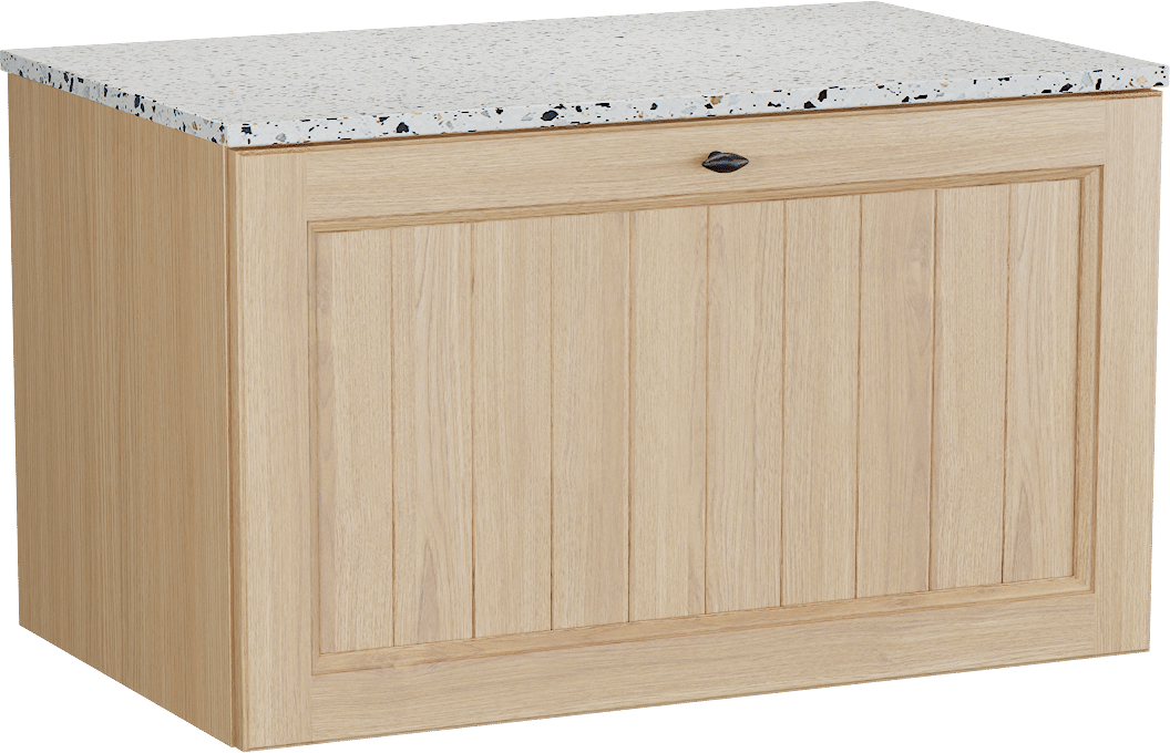 Balmani Lemon meuble salle de bains suspendu 90 x 55 cm, placage chêne naturel avec Stretto tablette simple en blanc/noir mat terrazzo