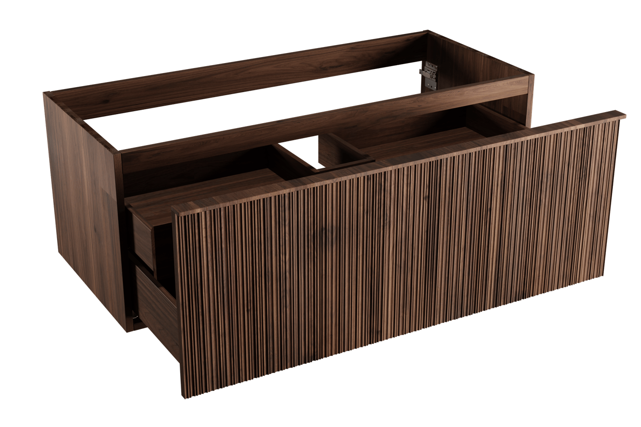 Balmani Forma meuble sous-vasque suspendu nervure asymétrique 120 x 55 cm noyer Américain 2 tiroirs