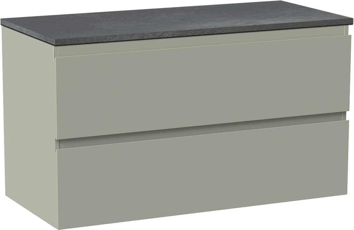 Linie Lado zwevend badmeubel 100 x 46 cm greige met Lado enkel of dubbel wastafelblad in melamine grijze leisteen