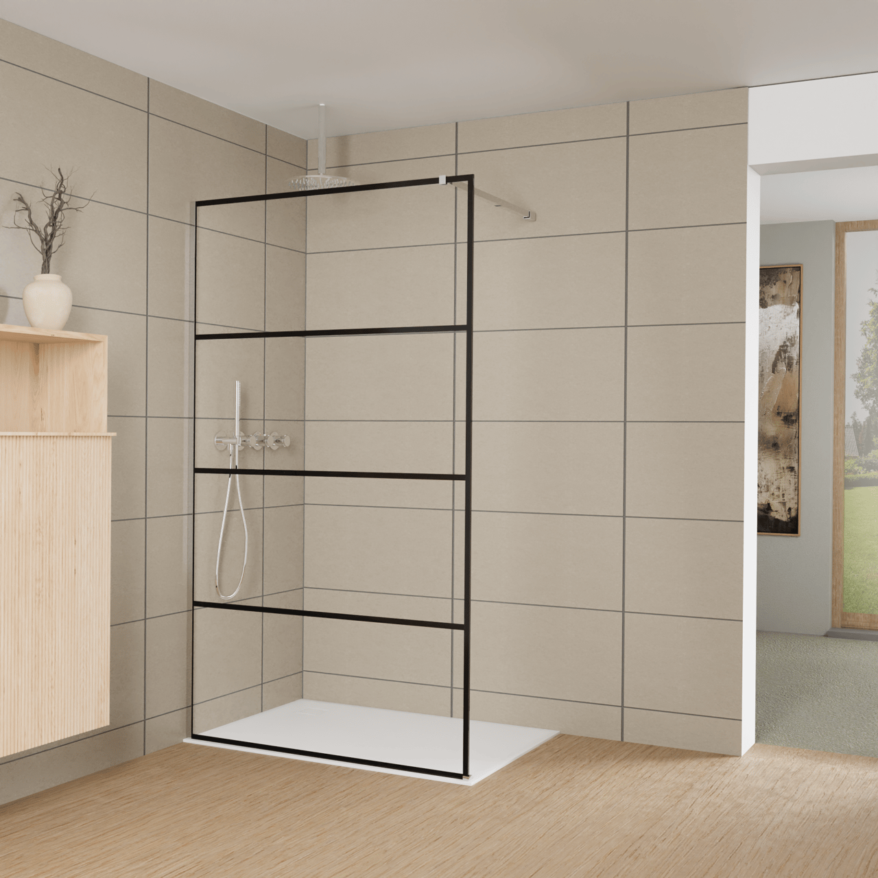 Balmani Modular Walk-In Dusche: 120 x 200 cm, Lined, inklusive Coating, Profil Chrom glänzend