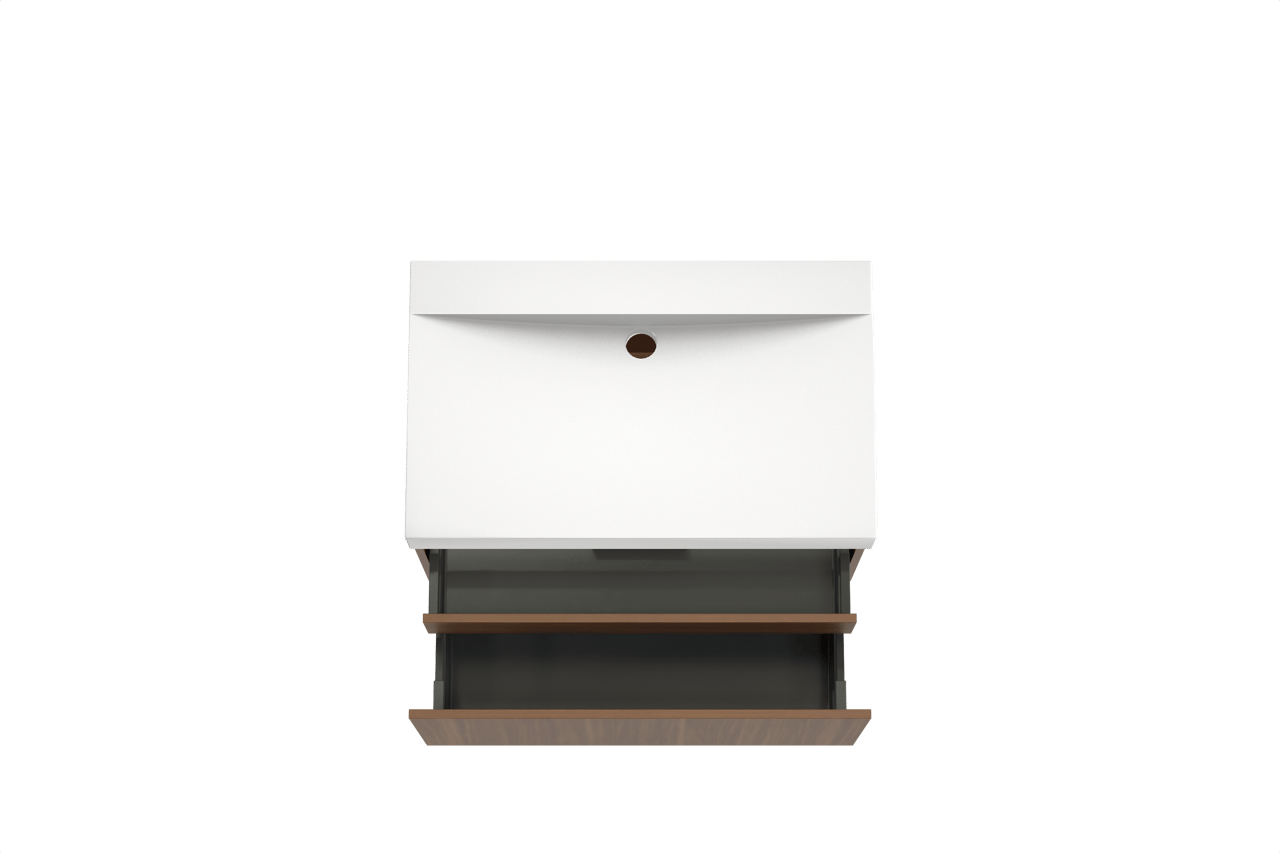 Balmani Sfera hängendes Möbelstück Set: 90 x 55 cm, Amerikanischer Nussbaum, mit Wave Einzelwaschtisch, Solid Surface Weiß matt