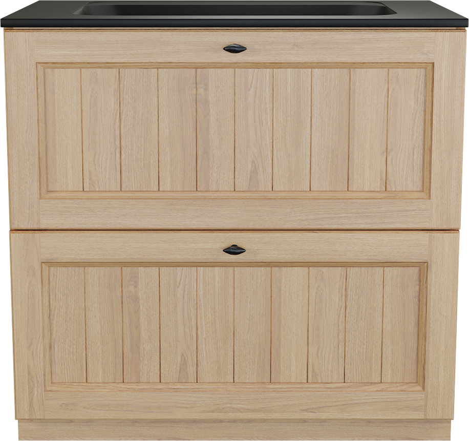 Balmani Lemon staand badkamermeubel 90 x 55 cm, fineer natuur eik met Tablo Strada enkele wastafel in mat zwart