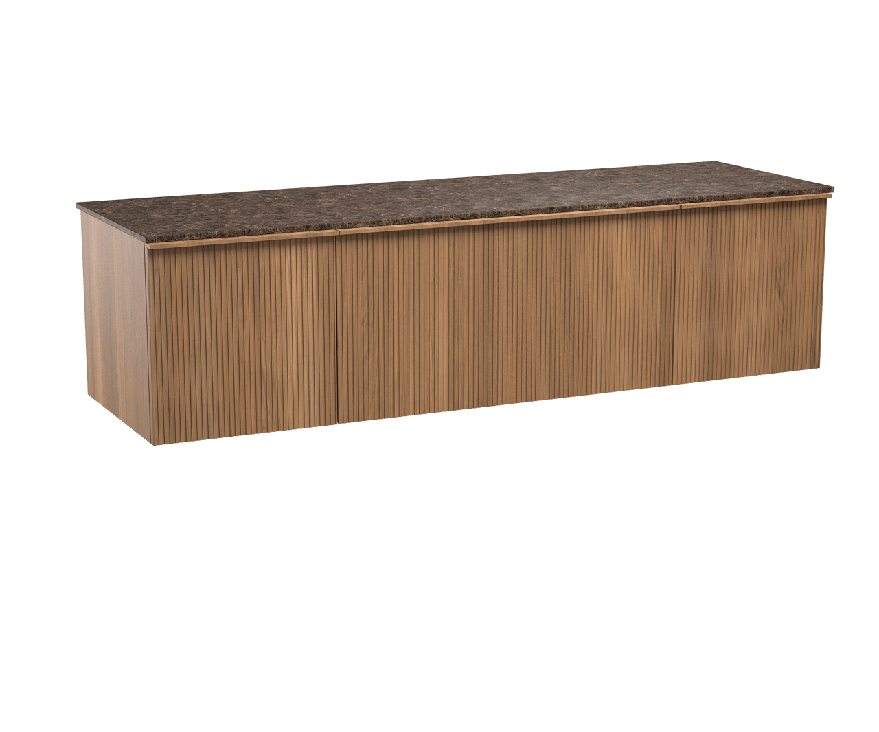 Balmani Forma zwevend badmeubel 180 x 55 cm teakhout met Stretto enkel of dubbel wastafelblad in marmer dark emperador, Verticale symmetrische rechte ribbel