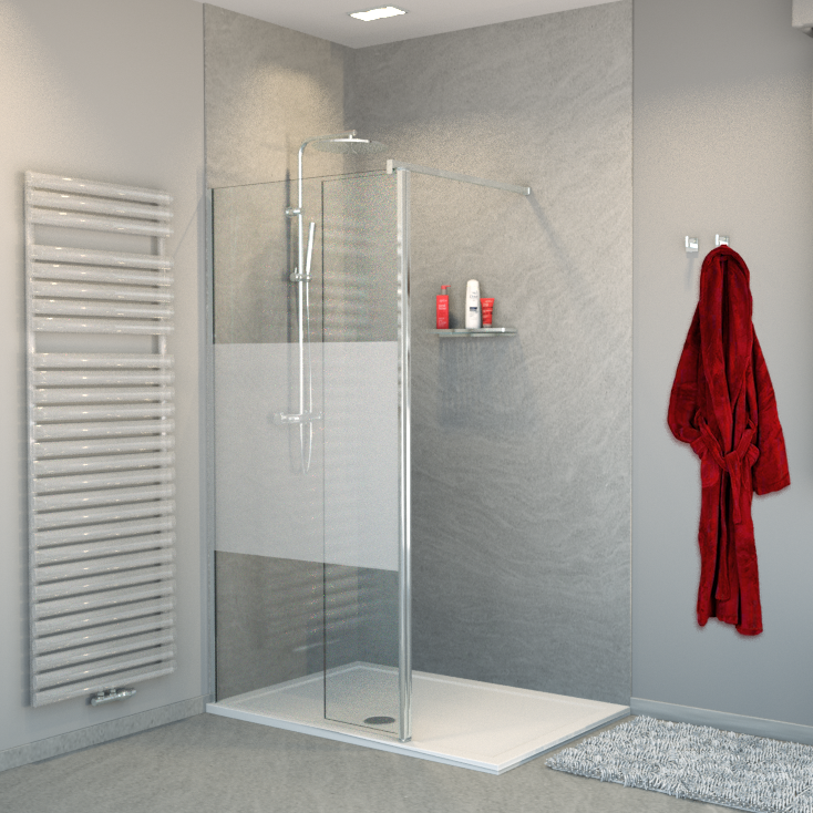 Balmani Move Walk-In Dusche: Bewegliche Seitenwand, 90 x 200 cm, Klarglas mit satiniertem Streifen, Chromprofil