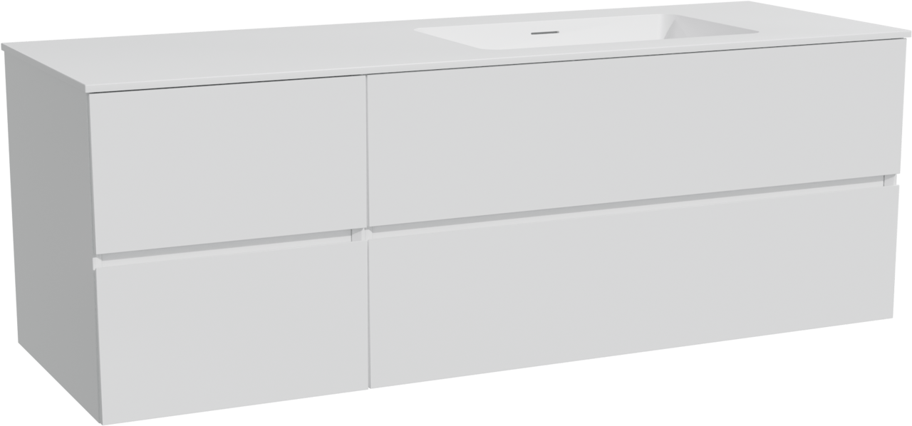 Storke Edge zwevend badmeubel 150 x 52 cm hoogglans wit met Mata asymmetrisch rechtse wastafel in solid surface mat wit