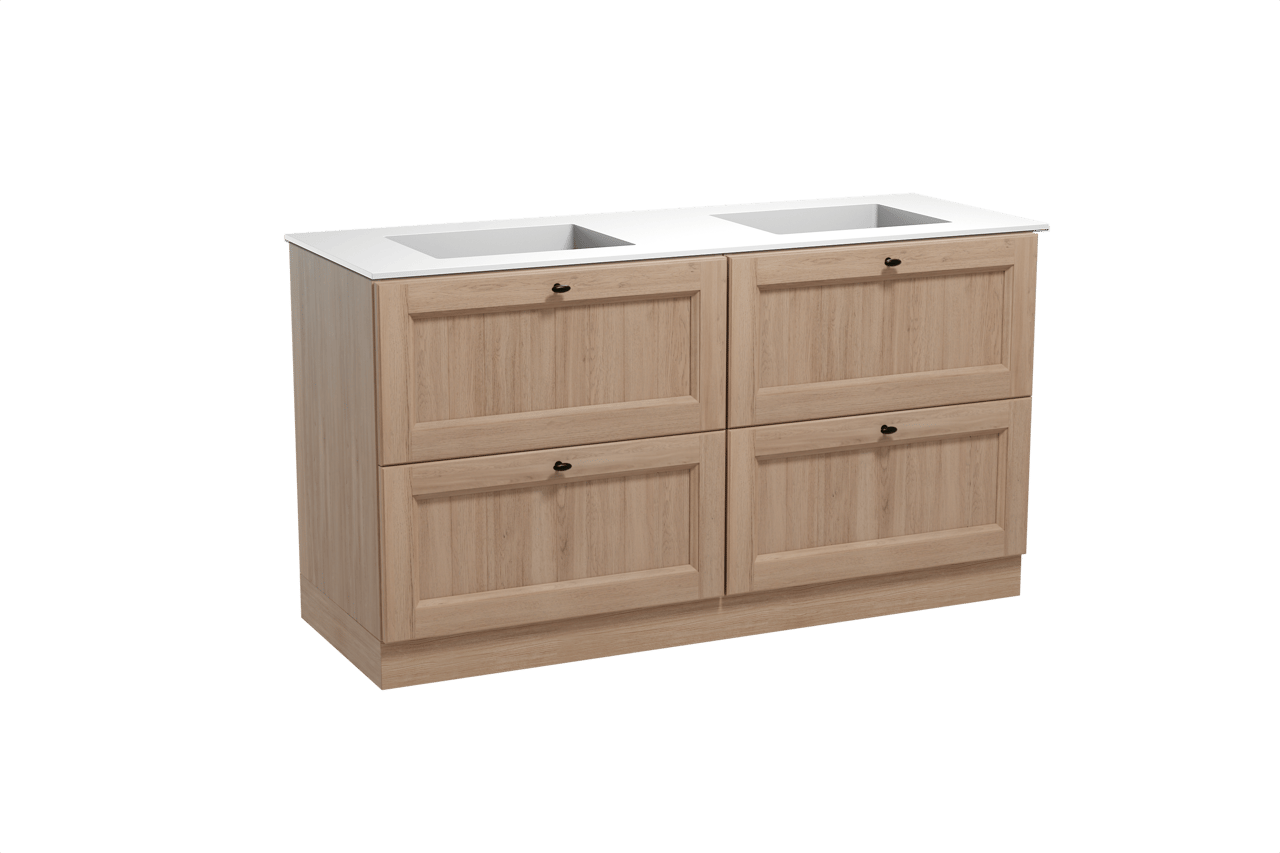 Balmani Lemon meuble salle de bains à poser 150 x 55 cm chêne vieilli avec Tablo Stretto double vasque en solid surface blanc mat