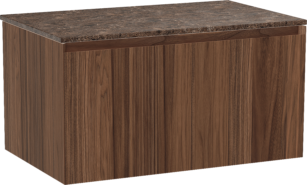 Balmani Idra zwevend badmeubel 90 x 55 cm notenhout met Stretto enkel wastafelblad in marmer dark emperador