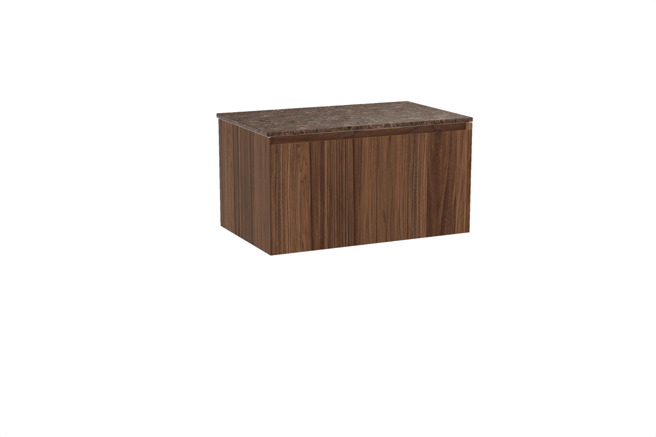 Balmani Idra hängendes Möbelstück Set: 90 x 55 cm, Nussbaum, mit Stretto Einzel Waschtischplatte, Marmor Dark Emperador