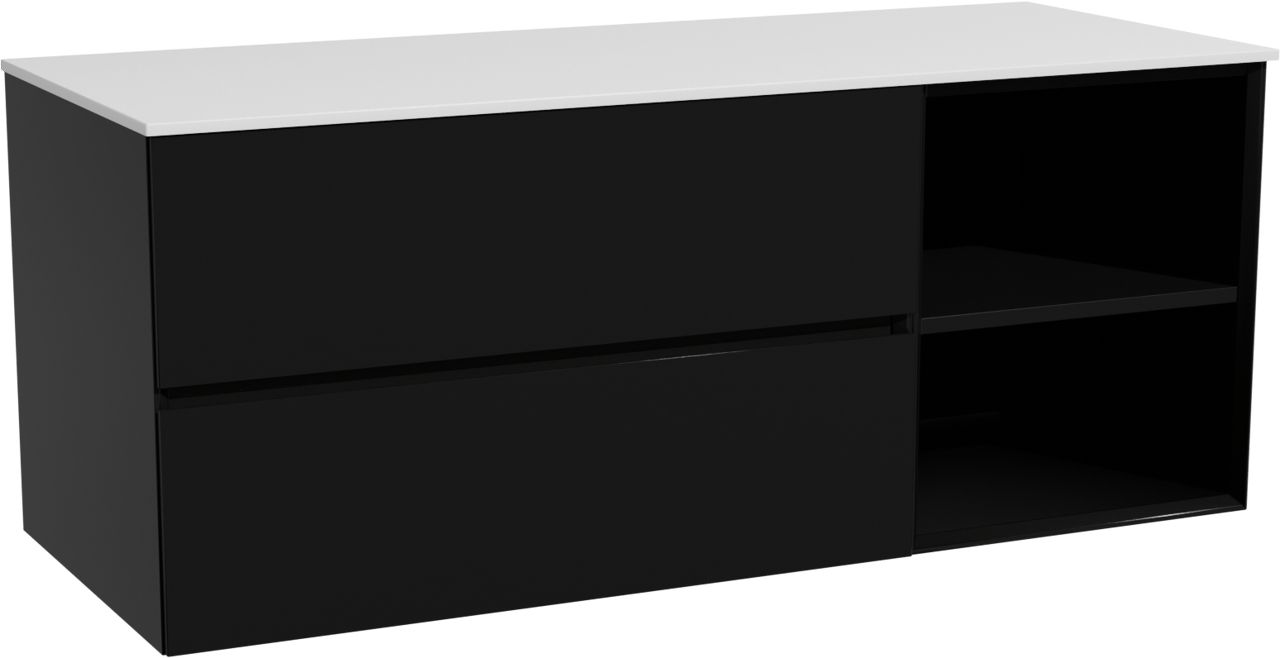 Storke Edge zwevend badkamermeubel 130 x 52 cm mat zwart met Tavola enkel of dubbel tablet in solid surface mat wit