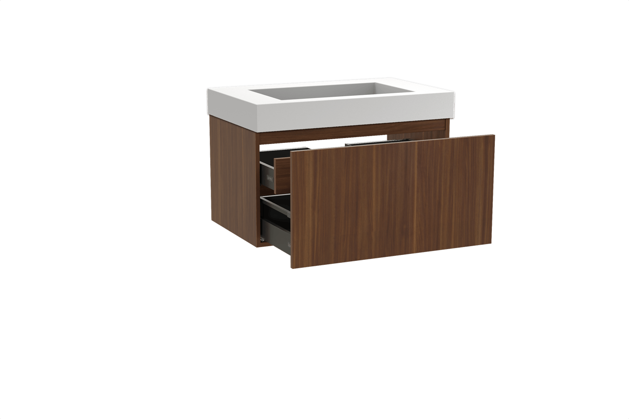 Balmani Sfera meuble salle de bains suspendu 90 x 55 cm noyer américain avec Modus plan simple en solid surface blanc mat