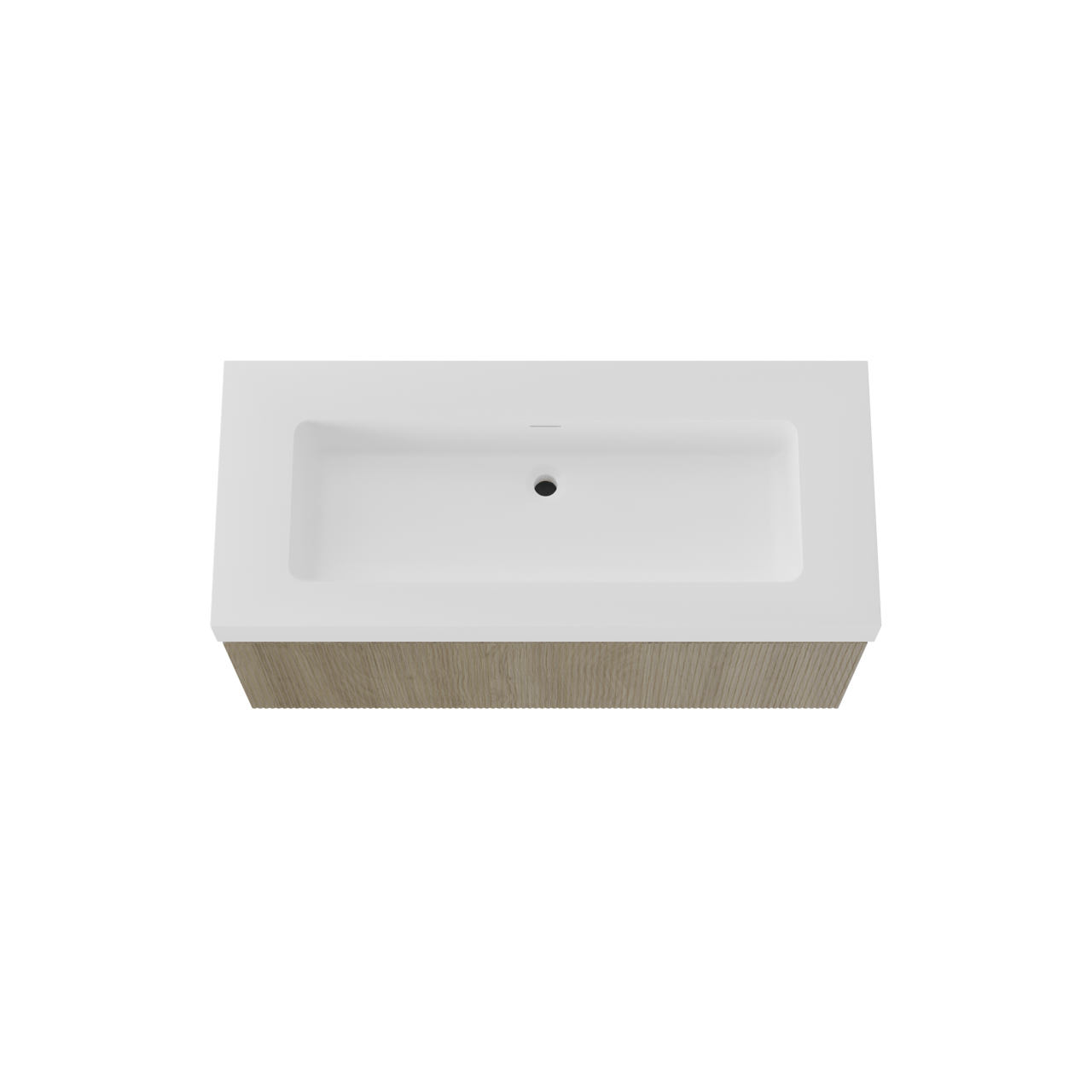 Storke Ribs hängendes Möbelstück Set: 120 x 52 cm, Rohe Eiche, mit Mata High Einzelwaschtisch, Solid Surface, Weiß matt, Vertikale symmetrische gerade Rippe