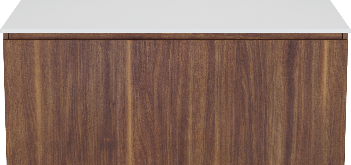 Balmani Sfera by Lucida hängendes Möbelstück Set: 120 x 55 cm, Amerikanischer Nussbaum, mit Stretto Einzel- oder Doppel Waschtischplatte, Solid Surface Weiß matt