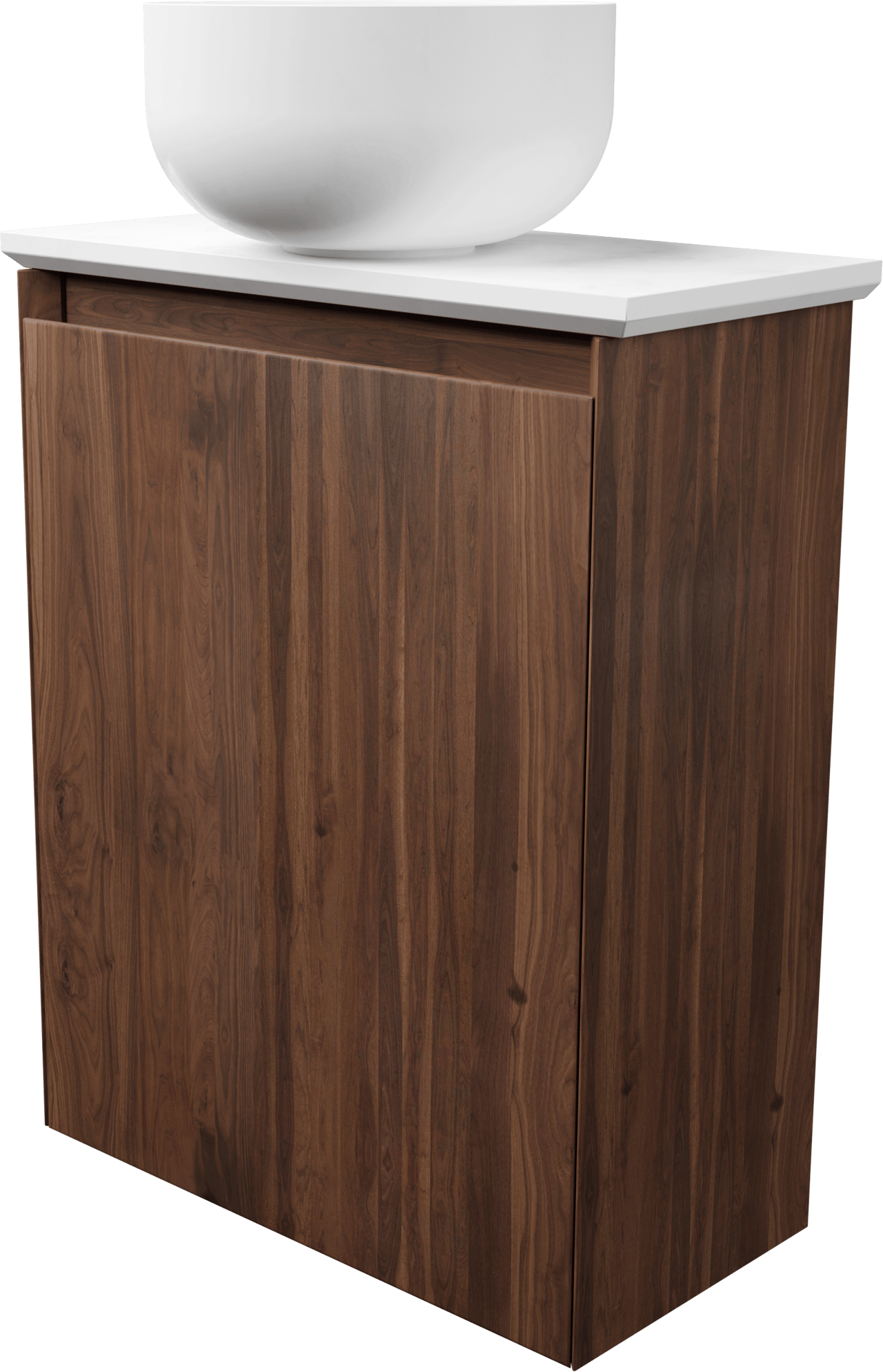 Balmani Mitra zwevend toiletmeubel 42 x 21 cm amerikaanse notelaar met Facetta tablet en Bowl waskom in matte Solid Surface