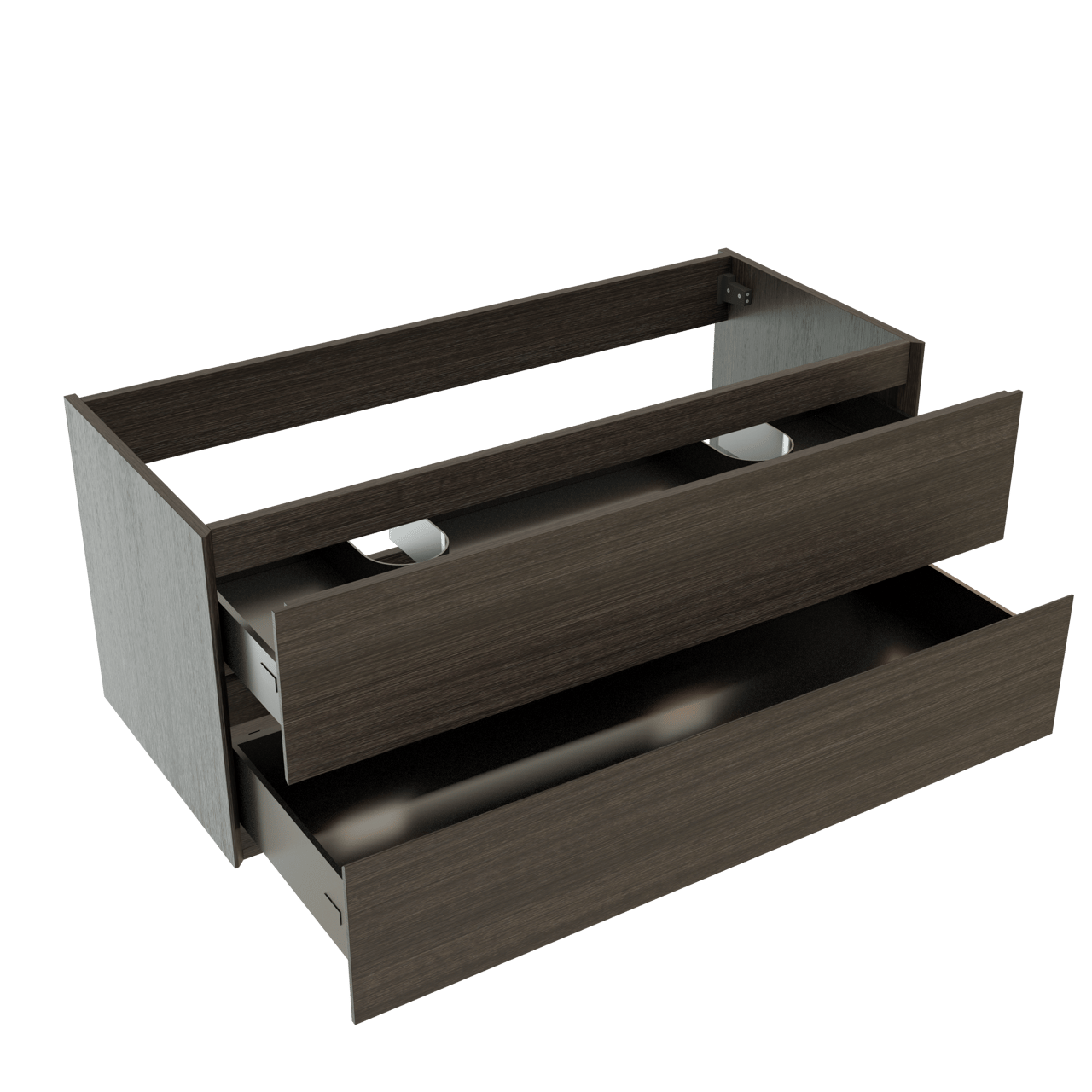 Storke Edge hängender Bad-Unterschrank 120 x 52 cm Eiche dunkel 2 Schubladen 2 Siphonaussparungen