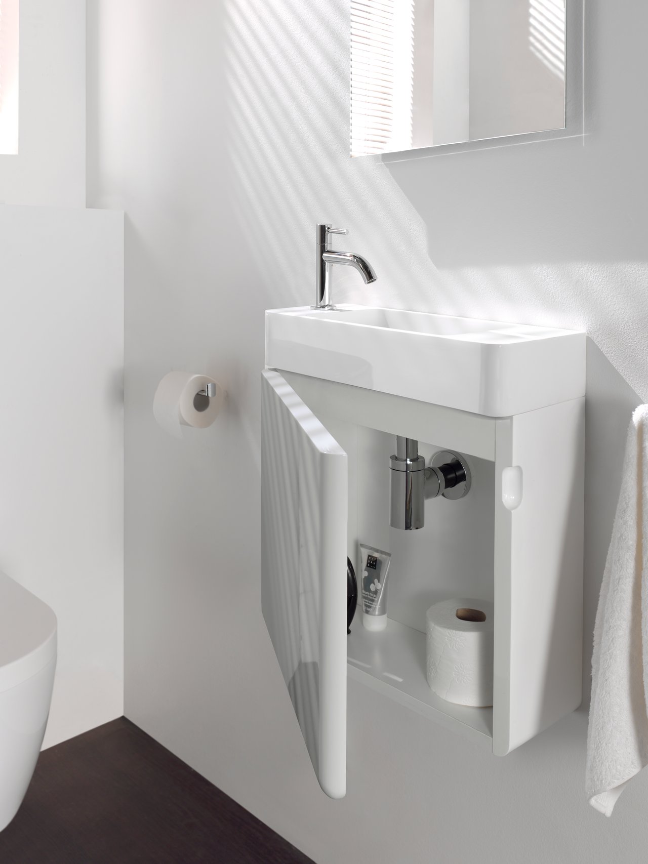 Storke Curvado zwevende fonteinkast 45 x 18 cm hoogglans wit